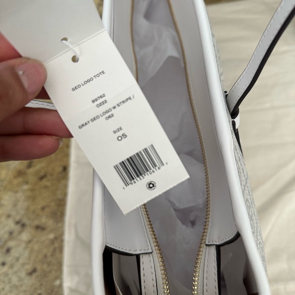 New💝 tory burch geo logo tote gray gro with stripe - Picture 7 of 13